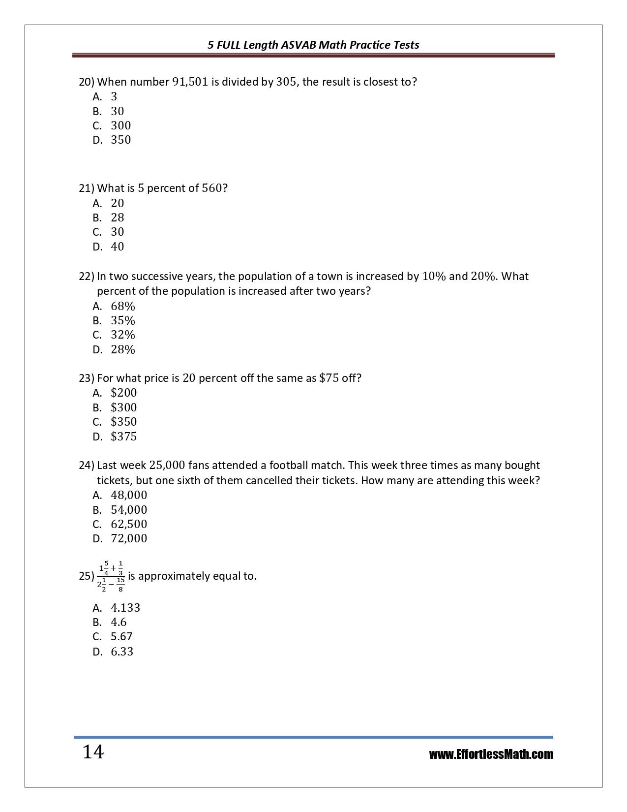 Printable Asvab Math Practice Test