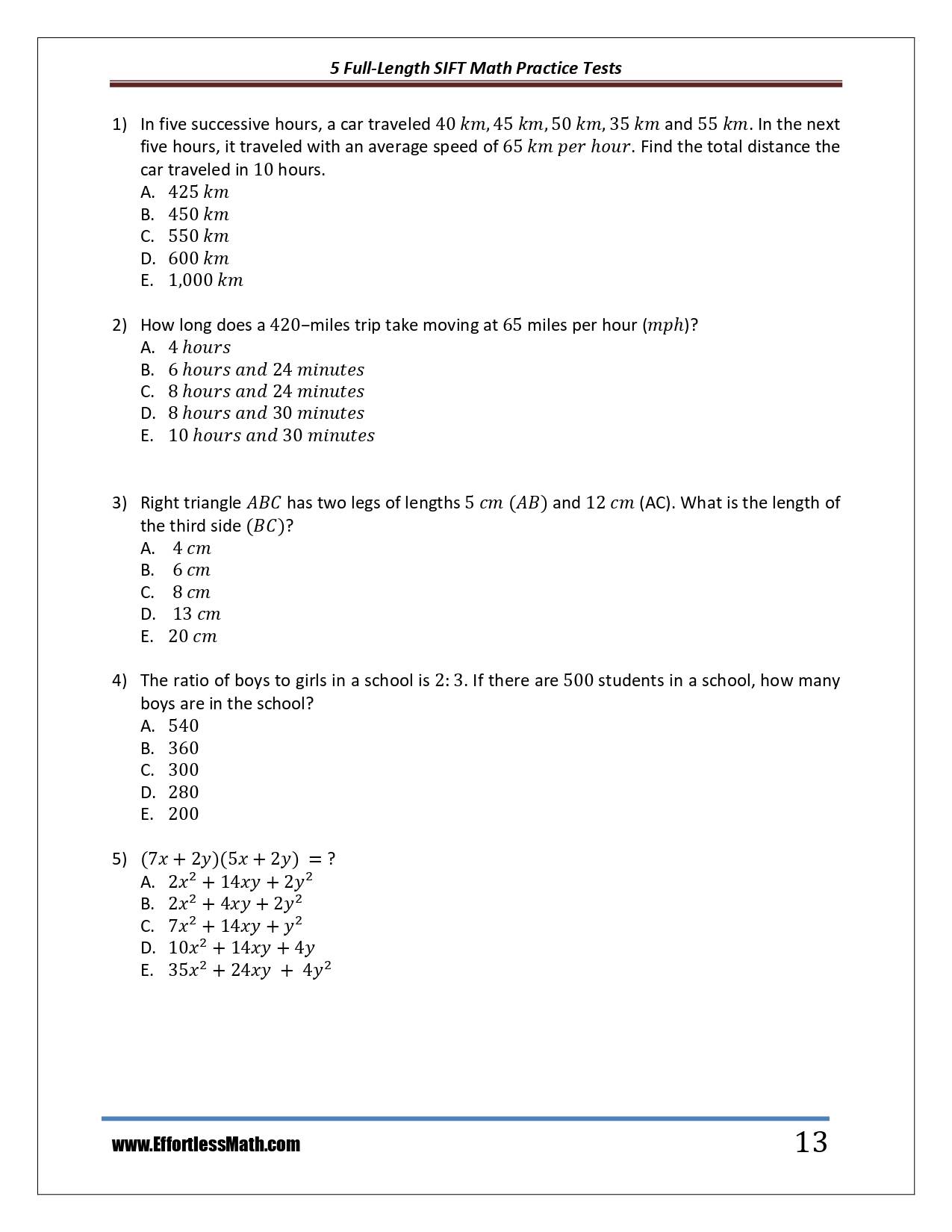 5 FullLength SIFT Math Practice Tests The Practice You Need to Ace