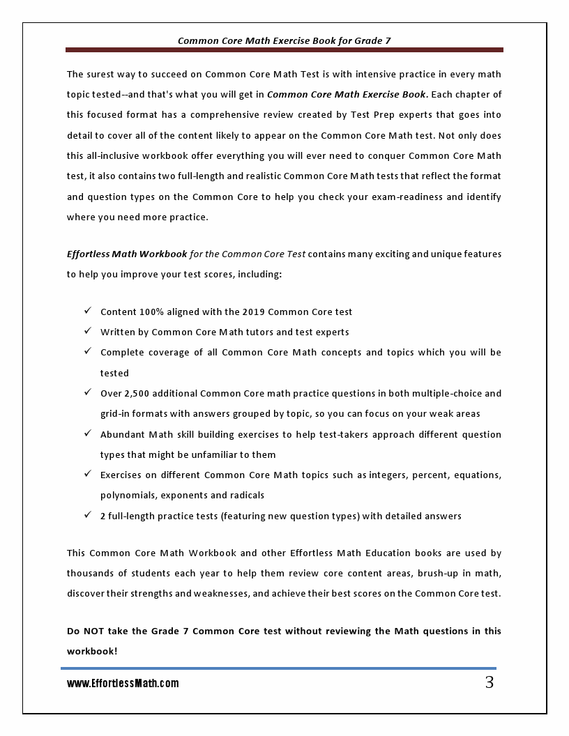 Common Core Math Exercise Book for Grade 7: Student Workbook and Two