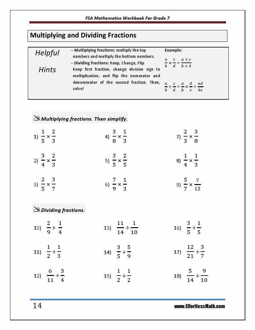 Fsa mathematics workbook for grade 7 step by step guide to preparing