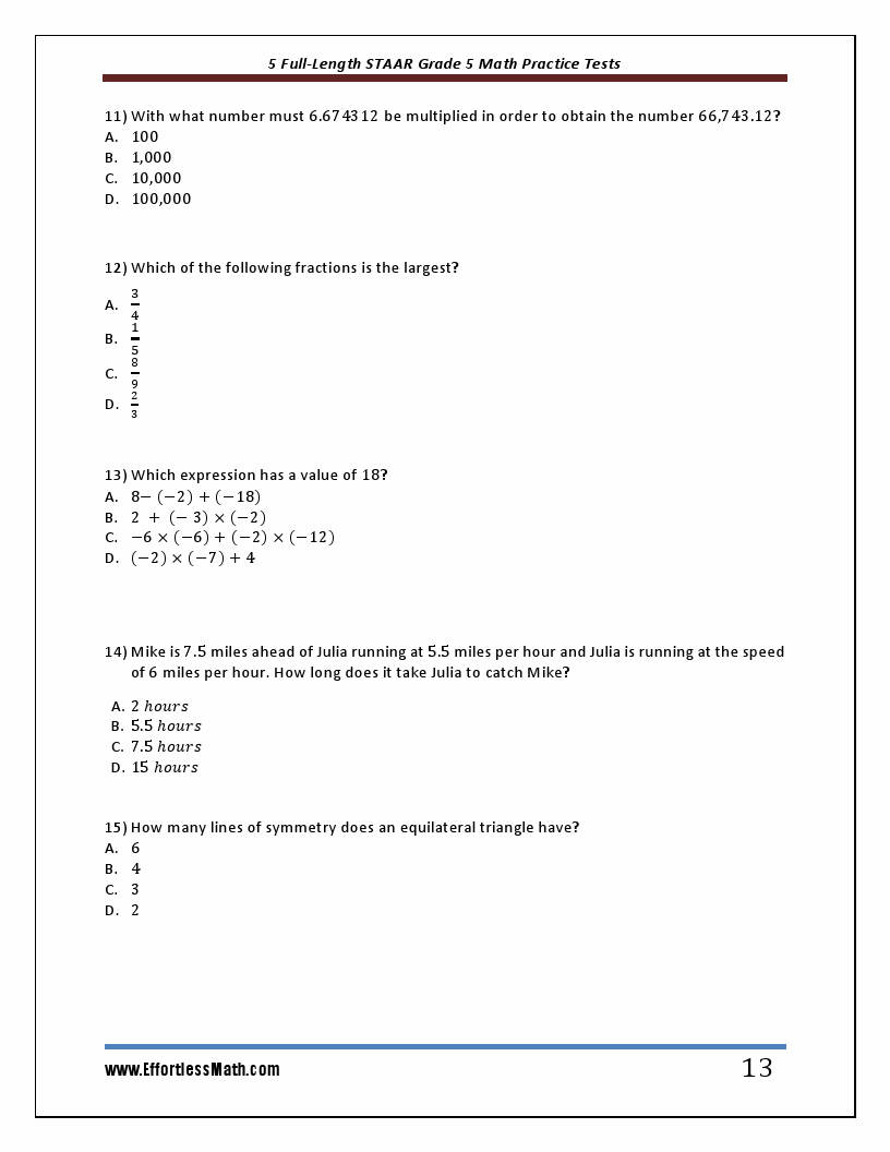 5 FullLength STAAR Grade 5 Math Practice Tests The Practice You Need