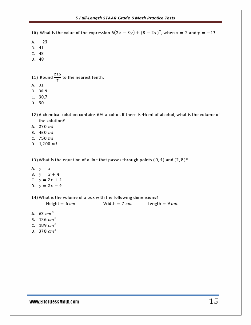 5 FullLength STAAR Grade 6 Math Practice Tests The Practice You Need