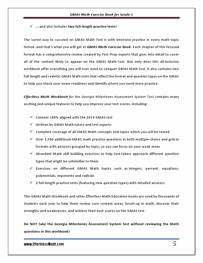 Georgia Milestones Math Exercise Book for Grade 5: Student Workbook and ...