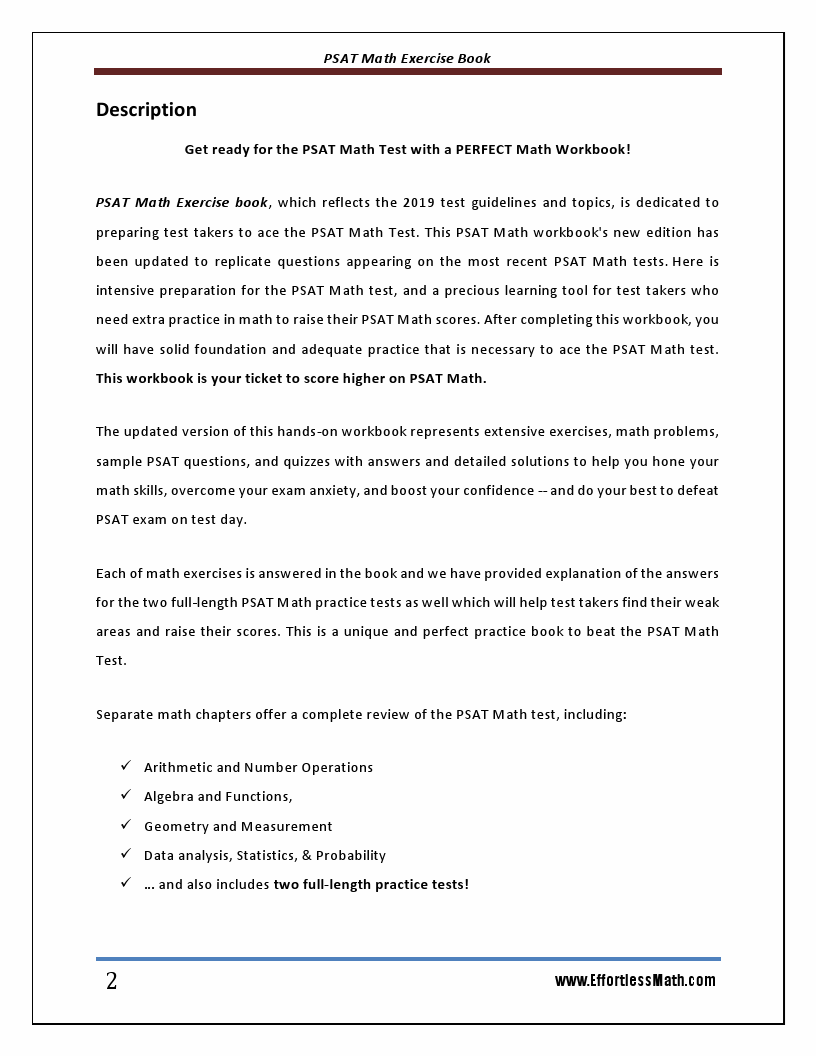 PSAT Math Exercise Book: Workbook and Two | Effortless Math
