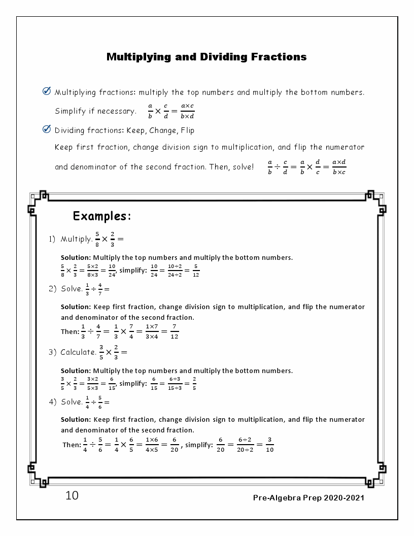 Pre Algebra Review Worksheet