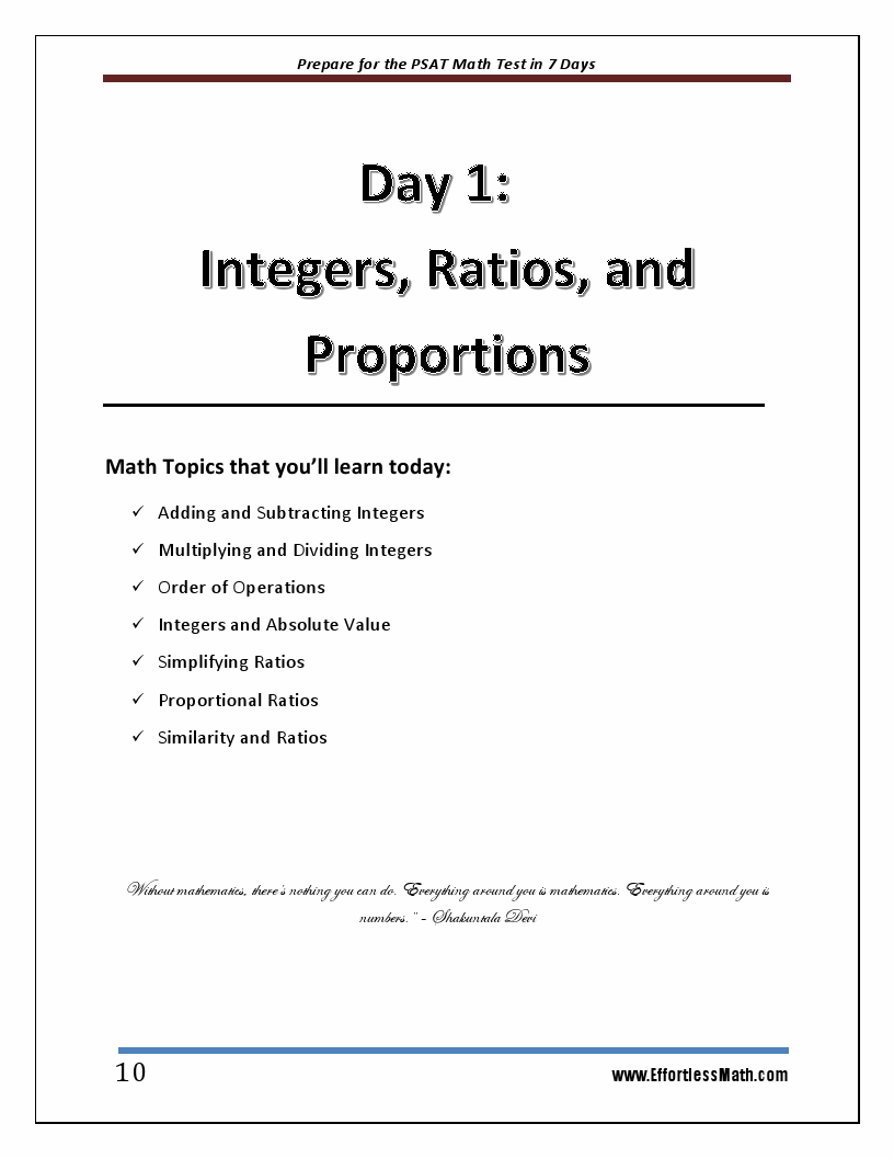 Prepare for the PSAT / NMSQT Math Test in 7 Days: A Quick Study Guide ...