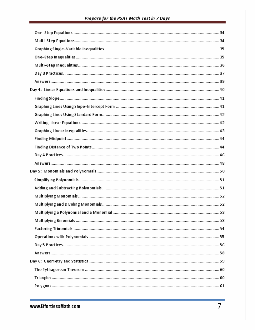 Prepare for the PSAT / NMSQT Math Test in 7 Days: A Quick Study Guide ...