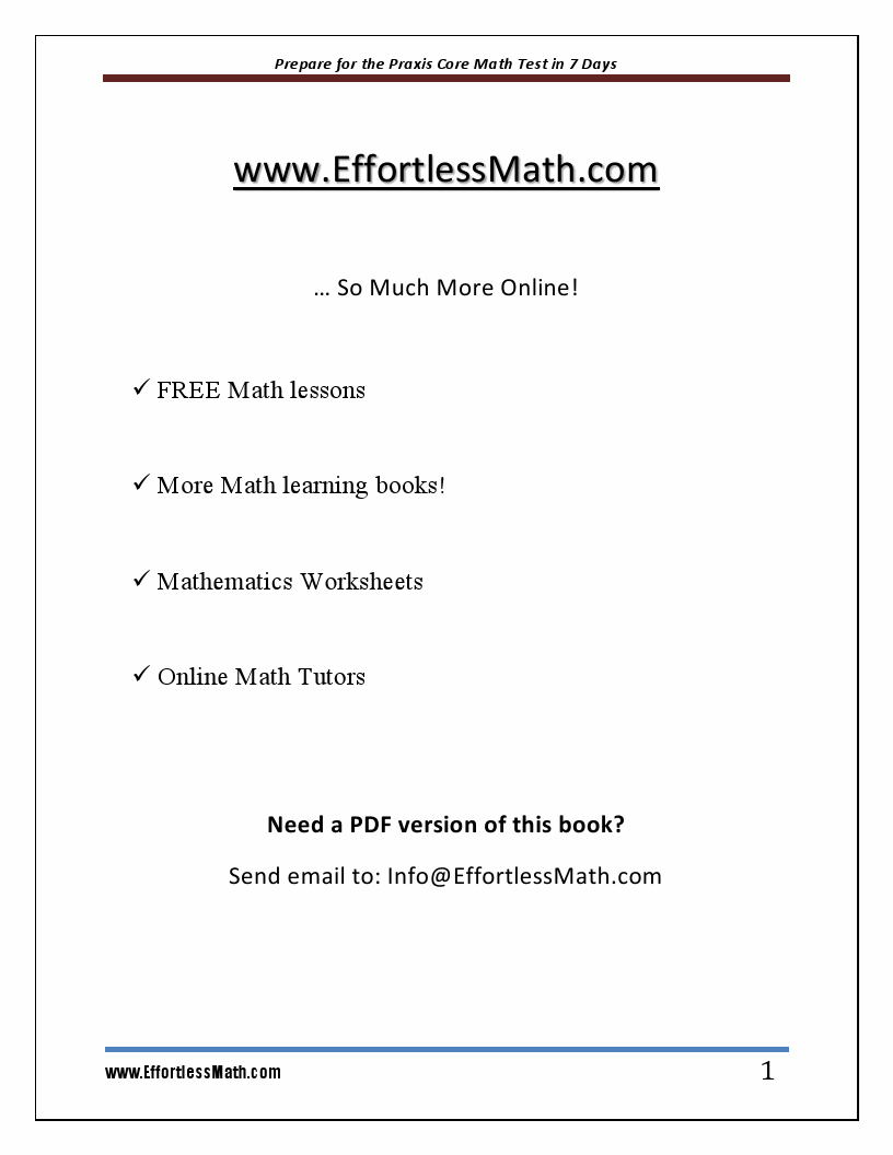 Prepare for the praxis core math test in 7 days a quick study guide