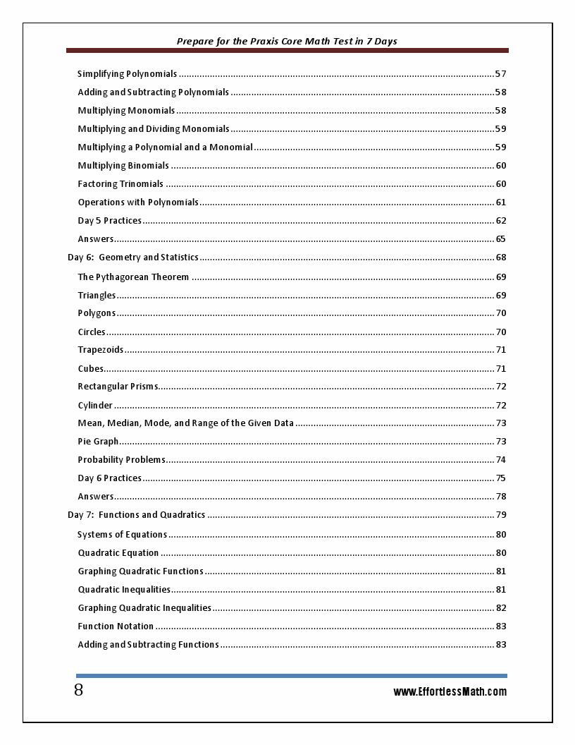 Prepare for the praxis core math test in 7 days a quick study guide