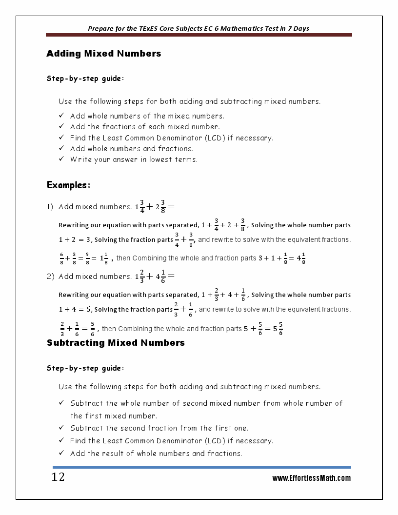 Prepare for the TExES Core Subjects EC-6 Mathematics Test in 7 Days: A