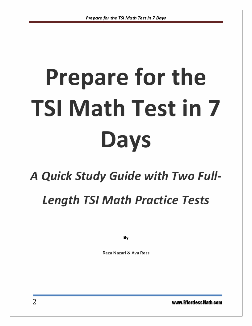 Prepare for the TSI Math Test in 7 Days A Quick Study Guide with Two