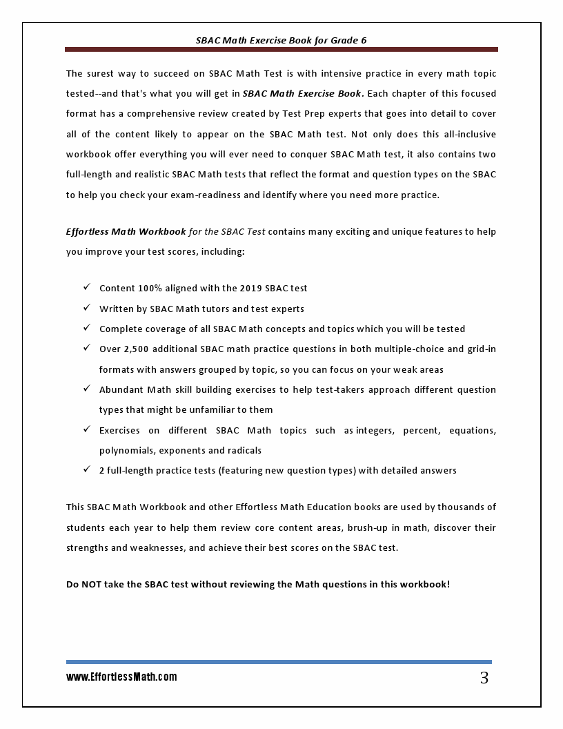 Sbac math exercise book for grade 6 student workbook and two realistic