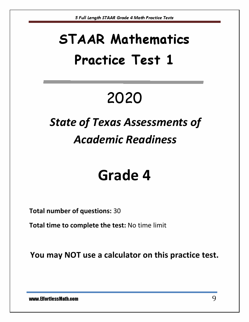 5 FullLength STAAR Grade 4 Math Practice Tests The Practice You Need