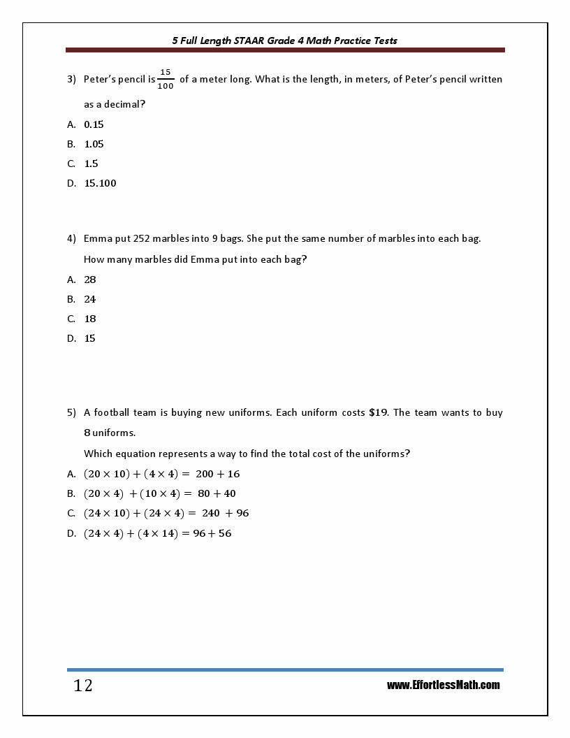 5 FullLength STAAR Grade 4 Math Practice Tests The Practice You Need