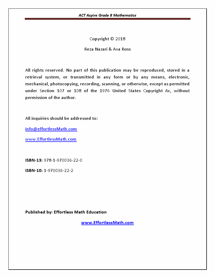 ACT Aspire Grade 8 Mathematics: A Comprehensive Review and Ultimate ...