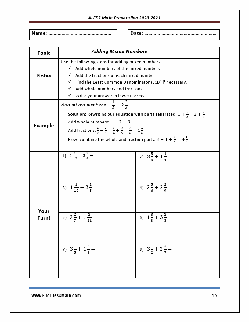 Aleks Math Preparation 2020 2021 Aleks Math Workbook 2 Full Length