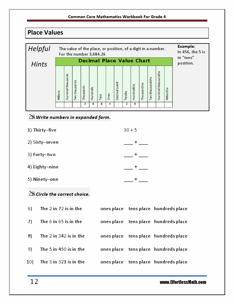 Common core mathematics workbook for grade 4 step by step guide to