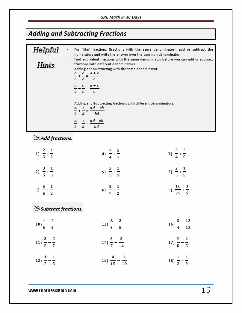 Math Fundamentals Drill Gre Worksheets Pdf