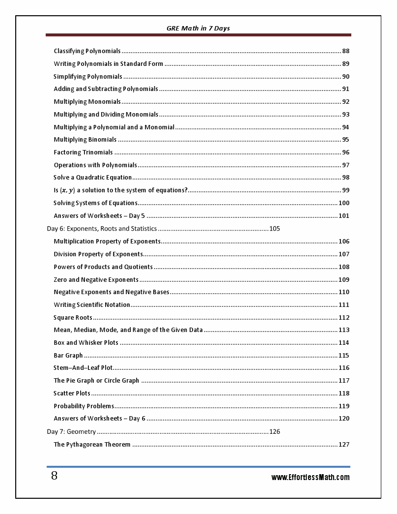 GRE Math in 7 Days: Step-By-Step Guide to Preparing for the GRE Math ...