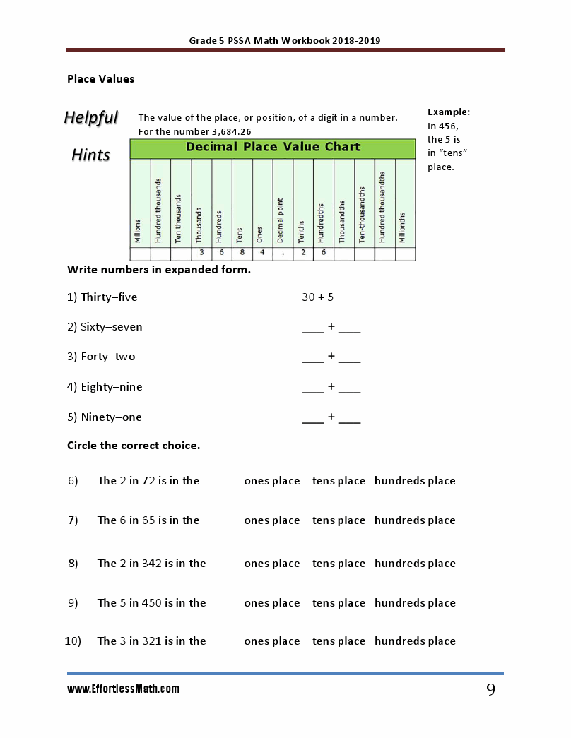 Grade 5 PSSA Mathematics Workbook 2018 2019 A Comprehensive Review