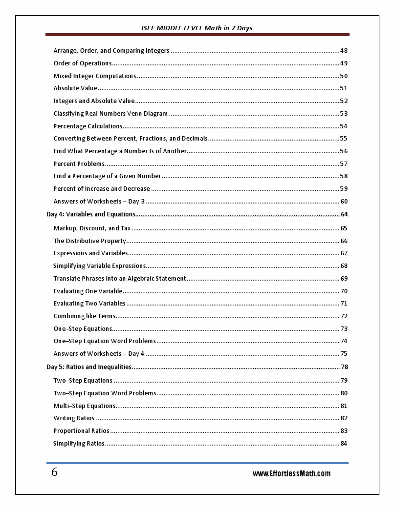 ISEE Middle Level Math in 7 Days: Step-By-Step Guide to Preparing for ...