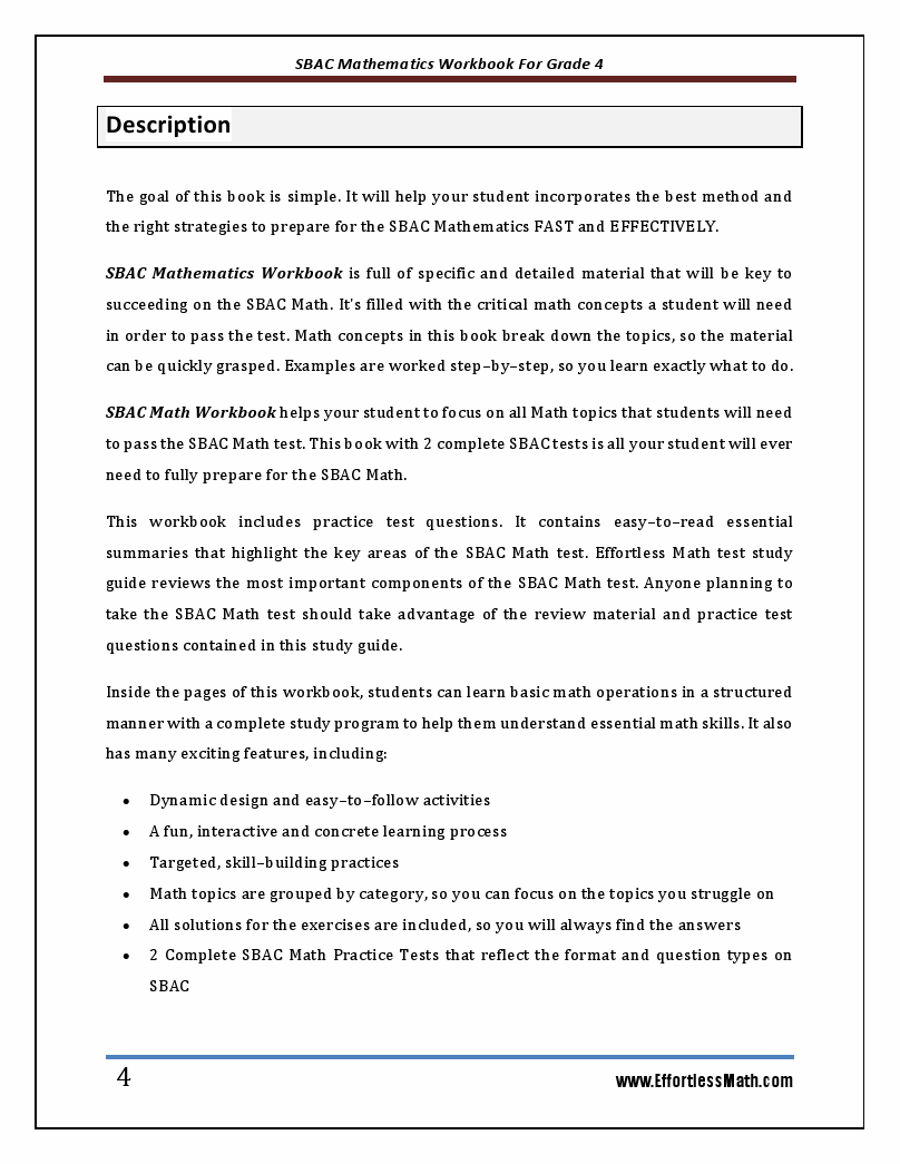 SBAC Math Workbook For Grade 4: Step-By-Step | Effortless Math