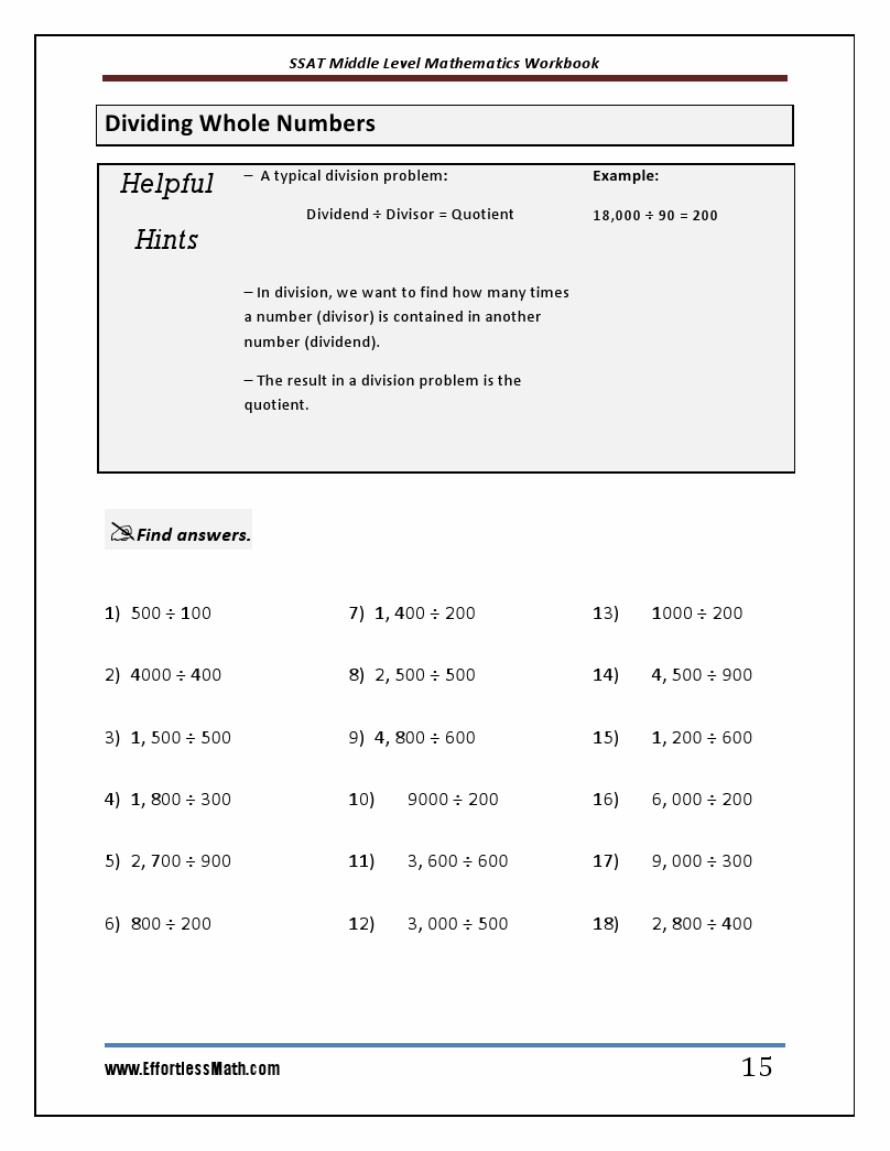 SSAT Middle Level Math Workbook - : A | Effortless Math