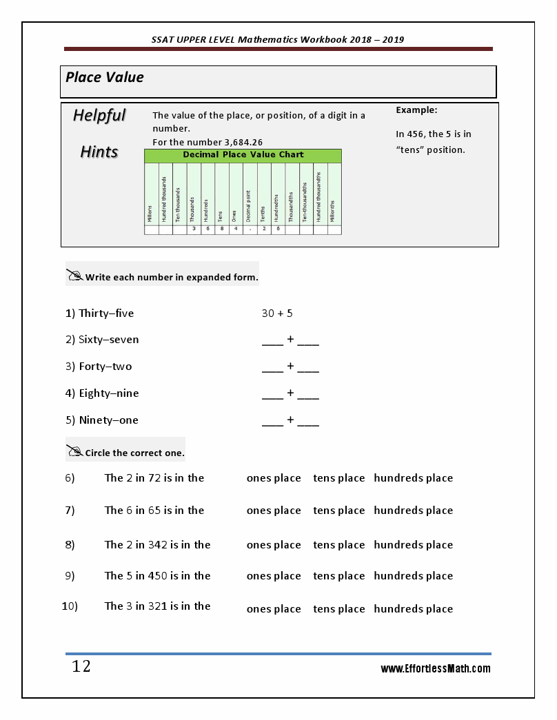SSAT UPPER LEVEL Mathematics Workbook 2018 – 2019: A Comprehensive ...
