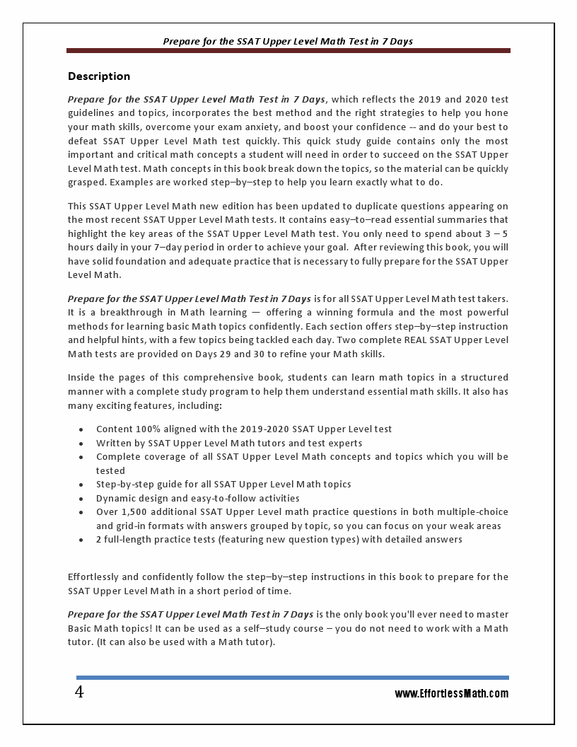 Prepare for the SSAT Upper Level Math Test in 7 Days: A Quick Study ...