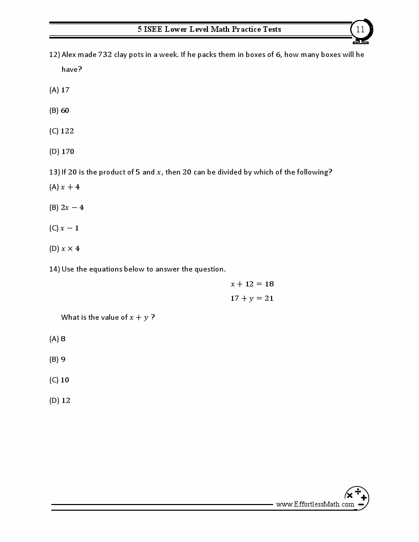 Free Isee Lower Level Practice Test Printable