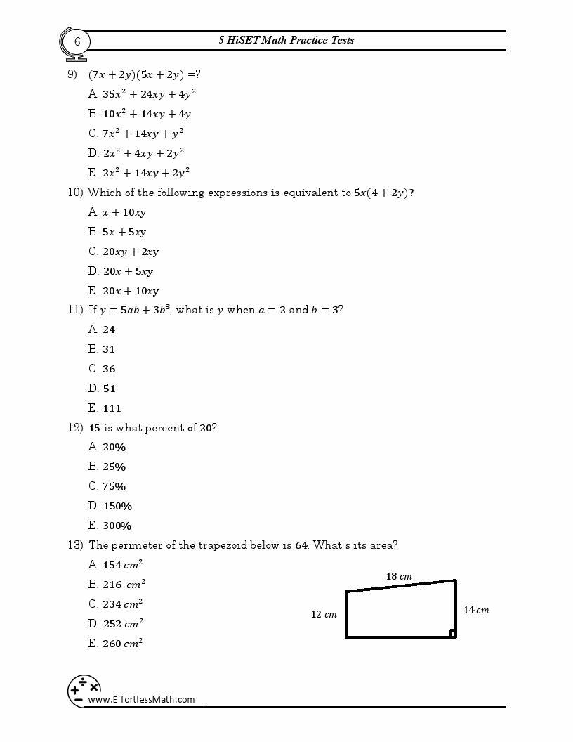 5 HiSET Math Practice Tests Extra Practice to Help Achieve an