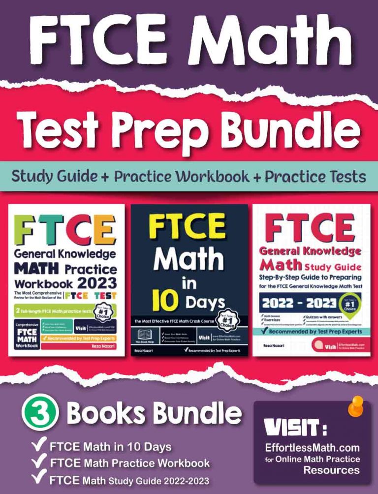 FTCE General Knowledge Math Test Prep Bundle: Study Guide + Practice Workbook + Practice Tests cover
