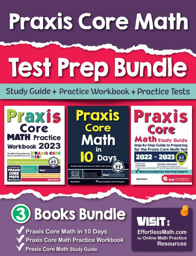 Praxis Core Math Test Prep Bundle: Study Guide + Practice Workbook + Practice Tests cover
