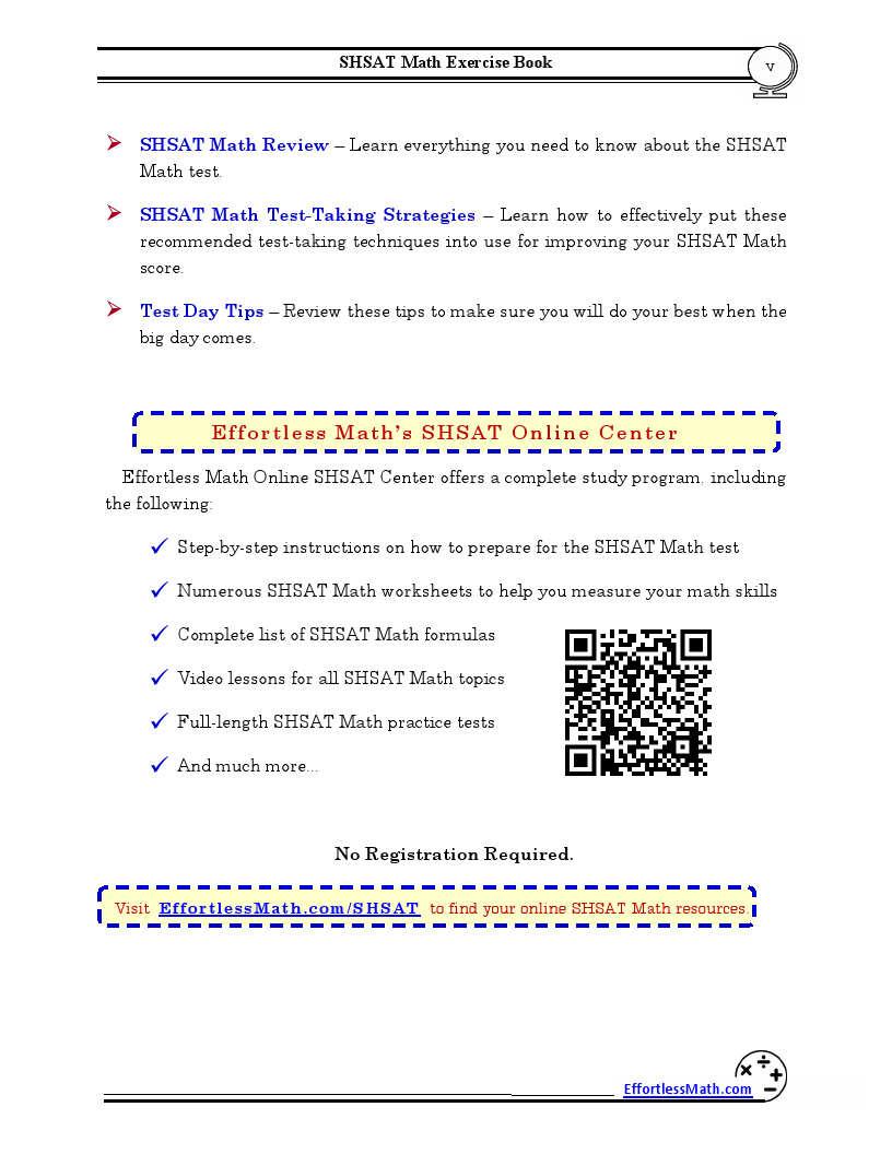 SHSAT Math Exercise Book A Comprehensive Workbook +SHSAT Math Practice