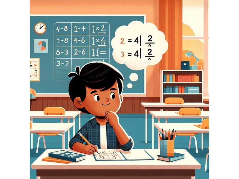 Illustration of an American child confidently solving a math word problem in a modern American educa...