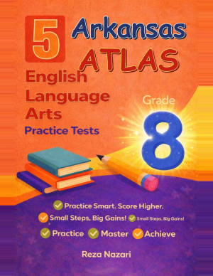 5 Arkansas ATLAS Grade 8 English Language Arts (ELA) Practice Tests cover