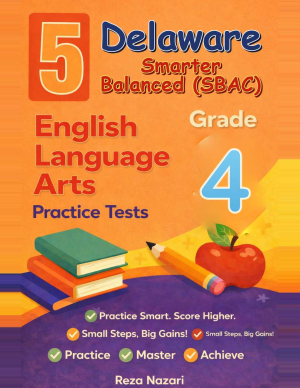 Delaware Smarter Balanced ELA Grade 4: 5 Full Practice Tests cover