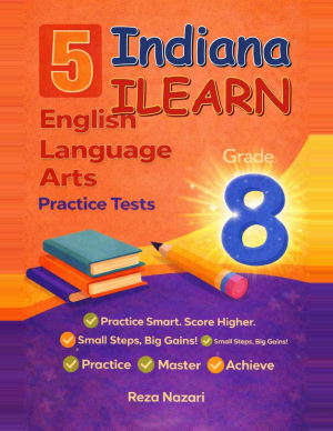 5 Indiana ILEARN Grade 8 English Language Arts (ELA) Practice Tests cover