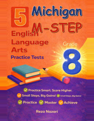 5 Michigan M-STEP Grade 8 English Language Arts (ELA) Practice Tests cover