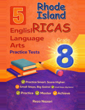 5 Rhode Island RICAS Grade 8 English Language Arts (ELA) Practice Tests cover