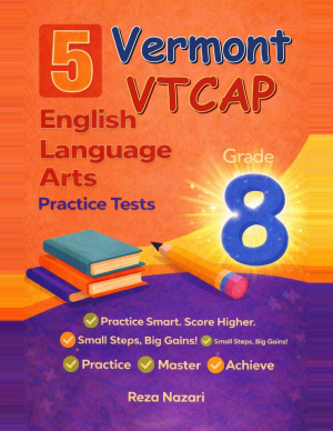5 Vermont VTCAP Grade 8 English Language Arts (ELA) Practice Tests cover