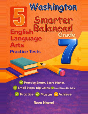 5 Washington Smarter Balanced Grade 7 English Language Arts (ELA) Practice Tests cover