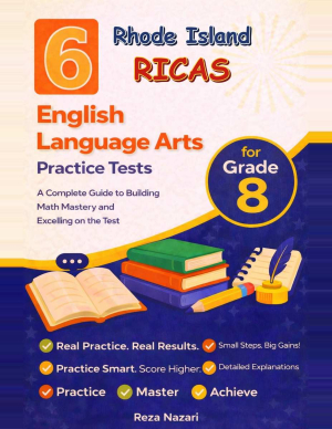 6 Rhode Island RICAS Grade 8 English Language Arts (ELA) Practice Tests cover