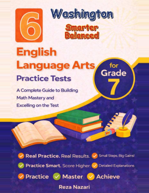 6 Washington Smarter Balanced Grade 7 English Language Arts (ELA) Practice Tests cover