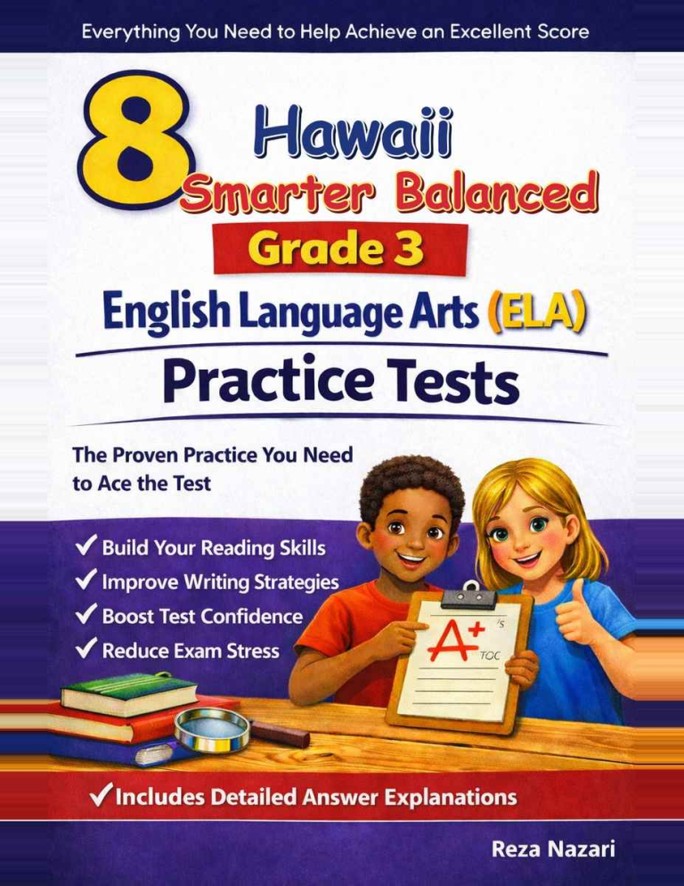 Hawaii Smarter Balanced Grade 3 ELA: 8 Full Practice Tests cover
