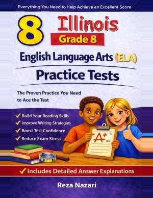 8 Illinois IAR Grade 8 English Language Arts (ELA) Practice Tests cover