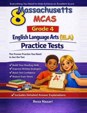 8 Massachusetts MCAS English Language Arts (ELA) Grade 4: Full Practice Tests cover