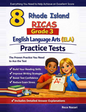 Rhode Island RICAS Grade 3 ELA: 8 Full Practice Tests cover