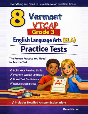 Vermont VTCAP Grade 3 ELA: 8 Full Practice Tests cover