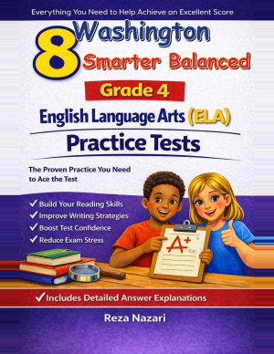 8 Washington Smarter Balanced English Language Arts (ELA) Grade 4: Full Practice Tests cover